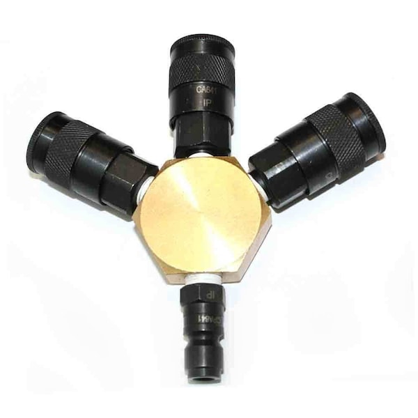 Interstate Pneumatics Flat Hex Manifold with Three 3/8 Inch Steel Automotive Couplers & One 3/8 Inch Steel Plug Kit FPM44R-KA6 - main